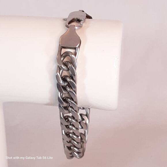 Chunky Curb Chain Bracelet Silver Tone Lobster Claw - Picture 1 of 10